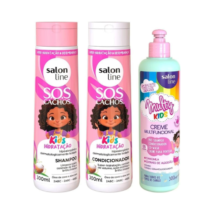 Kit Salon Line Kids Shampoo + Condicionador SOS Cachos Kids Hidratação + Creme Multifuncional
