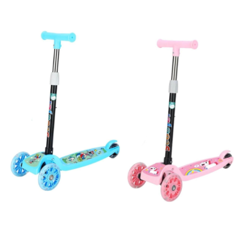 Patinete Infantil Dobrável com 3 Rodas Led Wakaii Rosa ou Azul