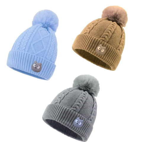 Touca De Gorro Infantil De Frio Forrada Pompom