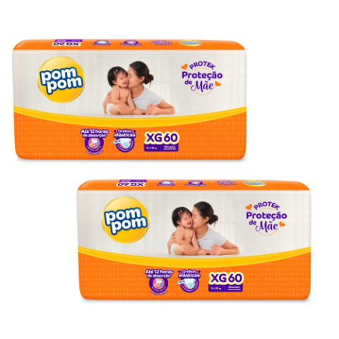 2 Pacotes Fralda Pom Pom Protek XG 60 Unidades