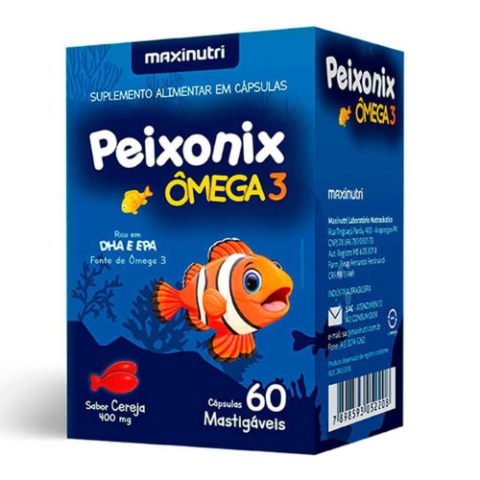 Peixonix Ômega 3 Mastigável com 60 Cápsulas Cereja Maxinutri 400g