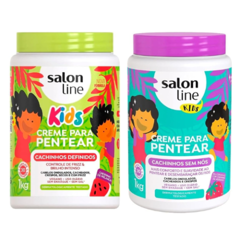 Salon Line Creme de Pentear Infantil Cachinhos Definidos ou Cachinhos Sem Nó Vegano 1Kg