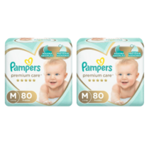 2 Pacotes Fraldas Pampers Premium Care M 80 Unidades