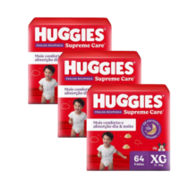 3 Pacotes Fralda Huggies Supreme Care Roupinha XG 64 Unidades