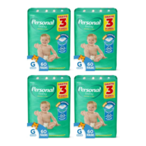 4 Pacotes Fralda Personal Baby Protect&Sec G 60 Unidades