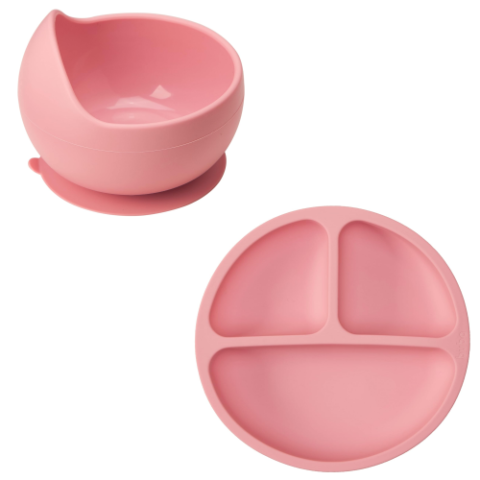 Pratinho e Bowl Em Silicone Com Ventosa Rosa Buba