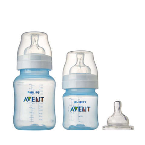 2 Mamadeiras AVENT Anti Colica 125ml e 260ml + Bico Extra Azul