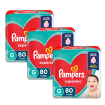 3 Pacotes Fraldas Pampers Supersec G 80 Unidades