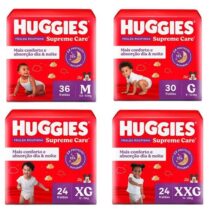 4 Pacotes Fralda Huggies Roupinha Supreme Care M/G/XG/XXG