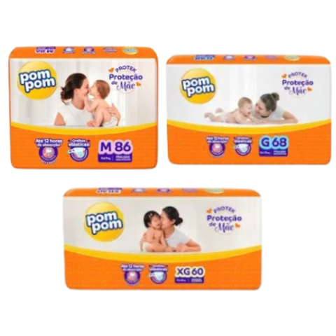 4 Pacotes Fralda Pom Pom Derma Protek M/G/XG