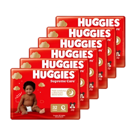 6 Pacotes Huggies Fralda Supreme Care G 32 Unidades
