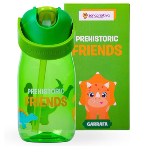 Garrafa Flip Dinossauro com Canudo 400ml ZonaCriativa
