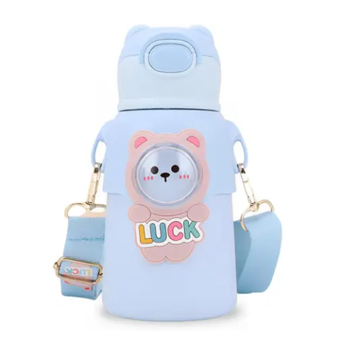 Garrafa Térmica Infantil 3D Urso com Alça 500ml Azul