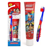 Gel Dental Infantil Liga Da Justiça Tutti Frutti 50g + Escova De Dentes Dentalclean