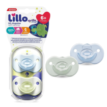 Kit 2 Chupetas Lillo Brilha No Escuro 100% Silicone Calming Night Day 6m+ Azul