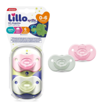 Kit 2 Chupetas Lillo Brilha No Escuro 100% Silicone Calming Night Day 6m+ Rosa