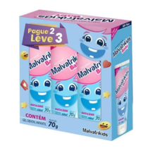 Kit 3 Unidades Gel Dental Malvatrikids Baby Anticárie Tutti-Frutti Sem Flúor 70g cada