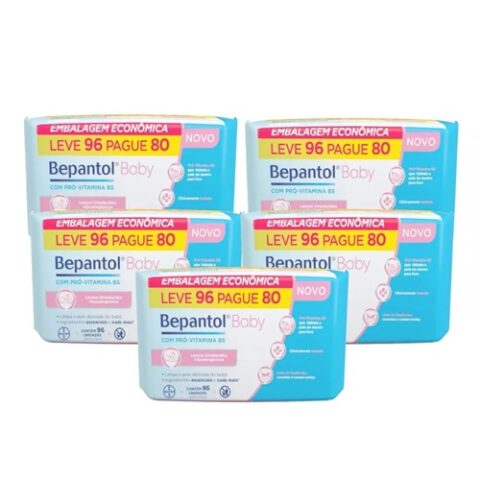 Kit 5 Lenços Umedecidos Hipoalergênicos Bepantol Baby 96 Unidades