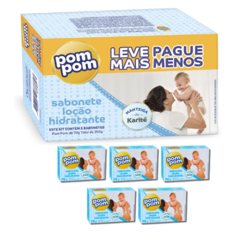 Kit 5 Unidades Sabonete em Barra Pom Pom 70g