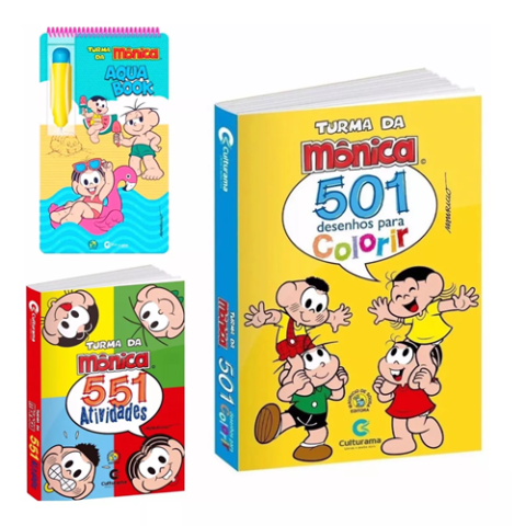 Kit Turma da Mônica Aquabook + Livro 501 Desenhos + Livro 551 Atividades