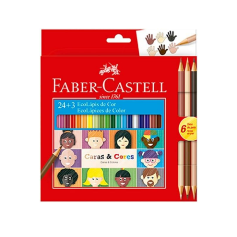 Lápis de Cor Ecolápis Faber-Castell Caras & Cores 24 Cores + 3 Tons de Pele