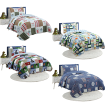 Colcha Cobre Leito Patchwork Kids Dupla Face com Porta Travesseiro