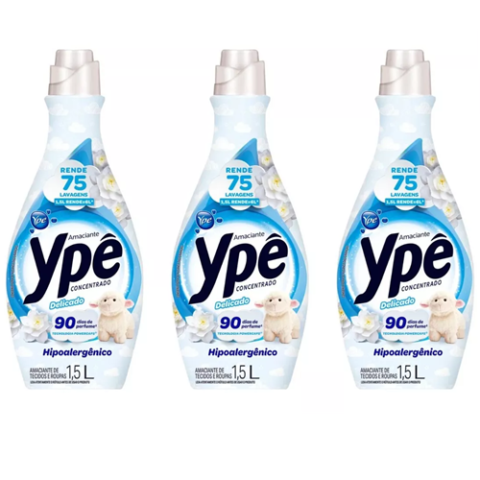 3 Unidades Ypê Amaciante Concentrado Delicado Hipoalergênico 1L