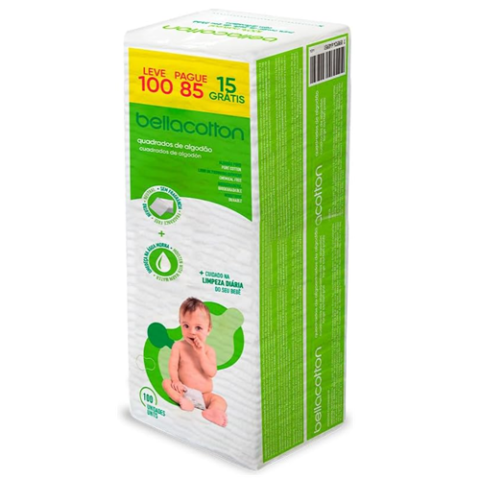 Algodão Quadrado Baby Bellacotton 100 Unidades