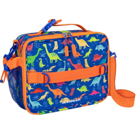 Bolsa Térmica/Lancheira Dinossauro 10L Com Talheres + 4 Compartimento + 2 Zipper INSMEER