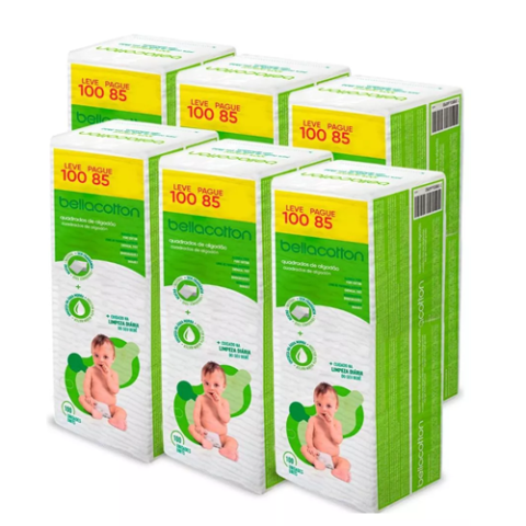 Kit 6 Quadrados De Algodão Bellacotton Para Bebê 600 Unidades