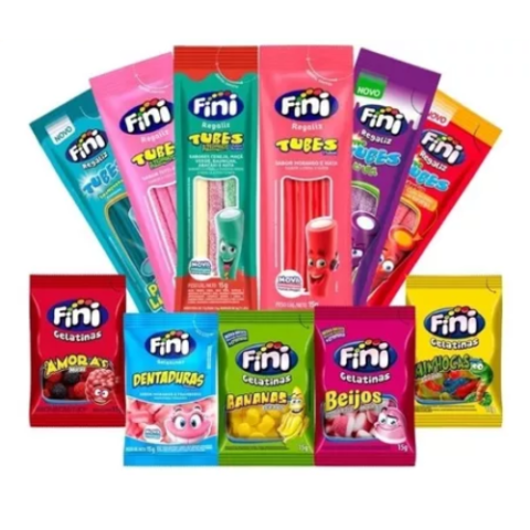 Kit Fini 60 Pacotes Bala Tubes Sortidas 15g