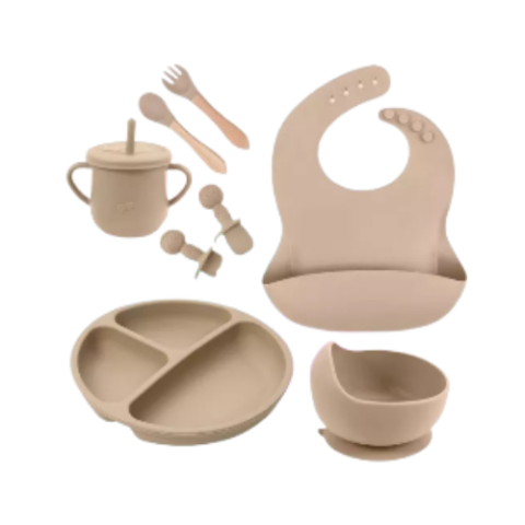 Kit Refeição Bebê Prato Babador Copo Talher Silicone Ventosa