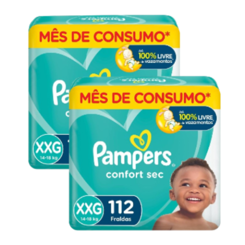2 Pacotes Fralda Pampers Confort Sec XXG 112 Unidades