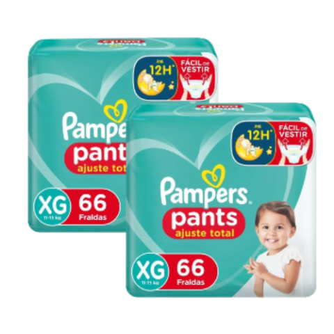 2 Pacotes Fralda Pampers Pants Ajuste Total XG 66 Unidades