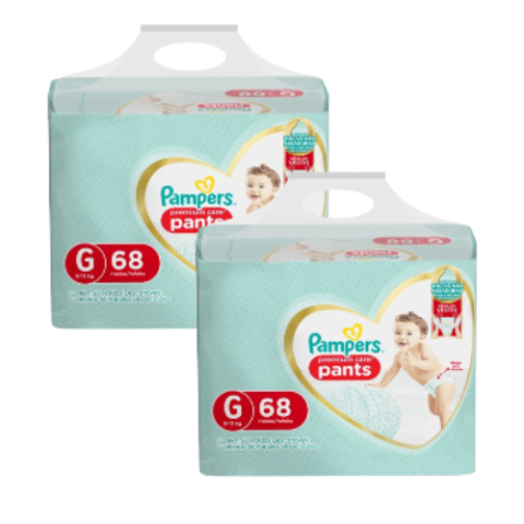 2 Pacotes Fralda Pampers Pants Premium Care Roupinha G 68 Unidades