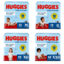 3 Pacotes Fralda Huggies Tripla Proteção M/G/XG/XXG 3 Pacotes Fralda Huggies Tripla Proteção M/G/XG/XXG