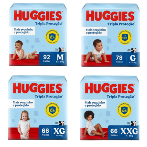 3 Pacotes Fralda Huggies Tripla Proteção M/G/XG/XXG
