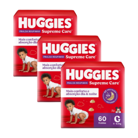 3 Pacotes Fralda Huggies Roupinha Supreme Care G 60 Unidades