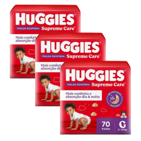 3 Pacotes Fralda Huggies Supreme Care Roupinha G 70 Unidades