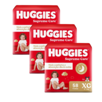 3 Pacotes Fralda Huggies Supreme Care XG 58 Unidades