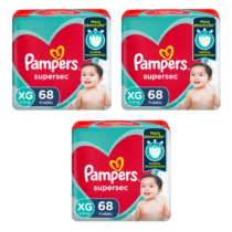 3 Pacotes Fraldas Pampers Supersec XG 68 Unidades