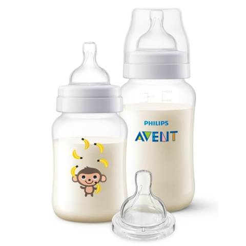 Kit Mamadeiras Anti-colic 260ml Macaco e 330ml + Bico T4 6m+