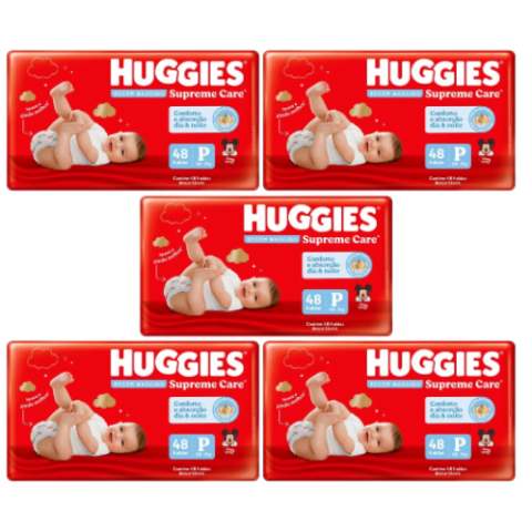 5 Pacotes Fraldas Supreme Care P 48 Unidades
