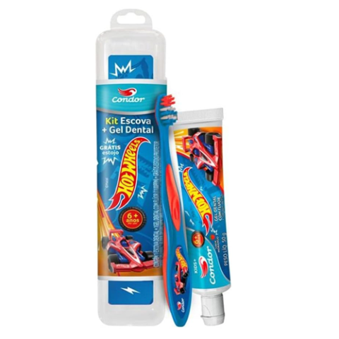 Kit Hot Wheels Escova de Dente Junior + Gel Kids + Necessaire Condor