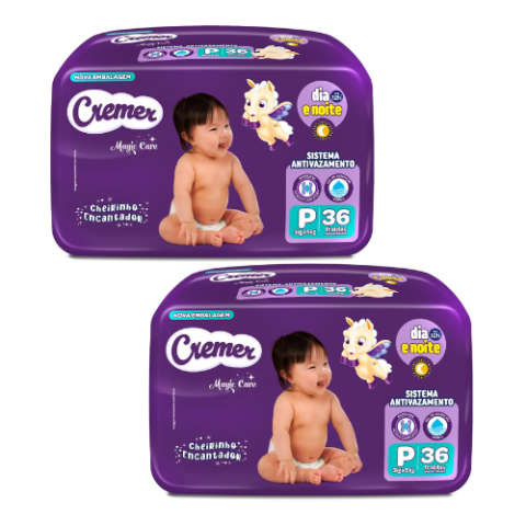 2 Pacotes Fralda Cremer Econômica P 36 Unidades