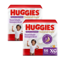 2 Pacotes Fraldas Huggies Natural Care Roupinha XG 56 Unidades