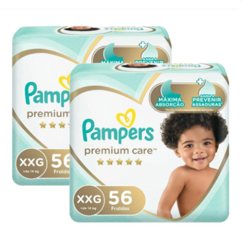 2 Pacotes Fralda Pampers Premium Care XXG 56 Unidades