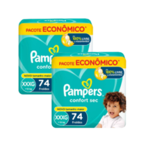 2 Pacotes Fraldas Pampers Confort Sec XXXG 74 Unidades