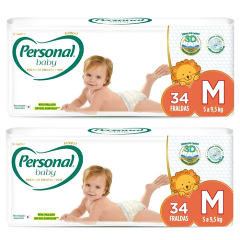 2 Pacotes Personal Fralda Baby Premium Protection M 34 Unidades