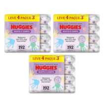 3 Pacotes de Lenço Umedecido Huggies Rosto e Corpo Hipoalergênico Huggies 192 Unidades Cada